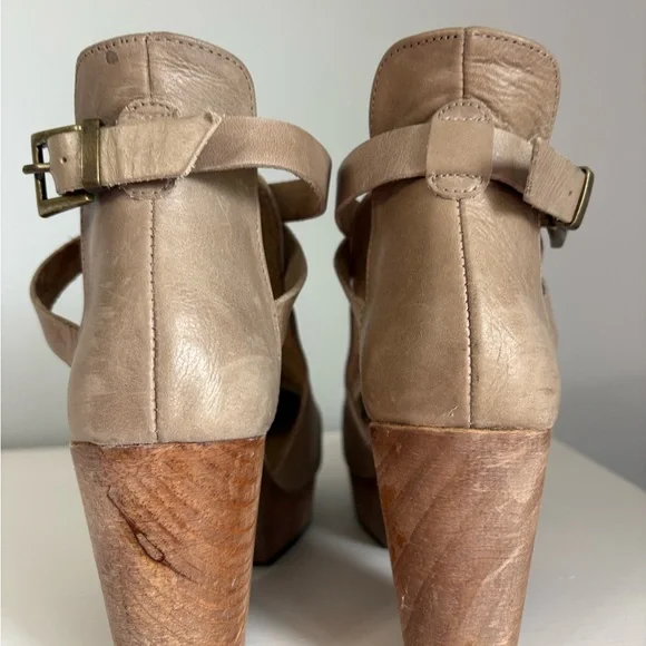 Free People Cedar Leather Clogs Boho Coastal Cowgirl Platform Heel Parchment 38 - Picture 8 of 8